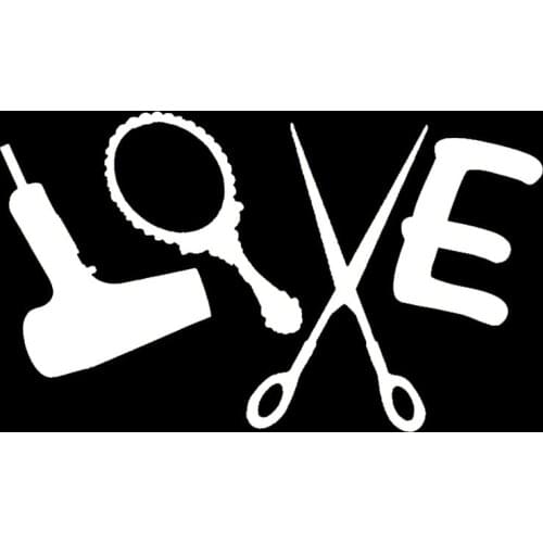 Love Hair Stylist Sticker Decal Dryer Scissors Salon Sign Window motorcycles Vinyl Decal 14cm