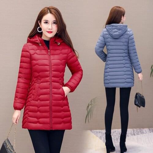 New Jacket Women 219 Down Coat Winter Clothes Women Solid Color Hooded Zipper Long cotton-padded Jackets Vestidos YLM1918