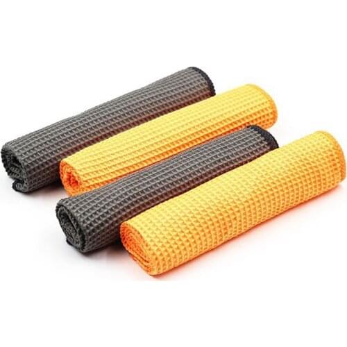 2Pc Car Wash Towel Glass Cleaning Water Drying Microfiber Window Clean Wipe Auto Detailing Waffle Weave For Kitchen Bath
