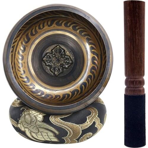 Hot-Tibetan Singing Bowl Set with New Dual End Stroker Cushion for Meditation Yoga Spiritual Healing Mindfulness,Black