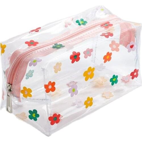 Clear Waterproof Cosmetic Bag PVC Transparent Zippered Toiletry Bag Plastic Makeup Organizing Bags Travel Toiletry Storage