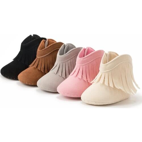 Moccasin Moccs Newborn Baby Girl Boy Kids Prewalker Solid Fringe Shoes Infant Toddler Soft Soled Anti-slip Boots Booties 0-1Year
