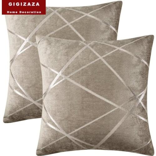 Modern Chenille Stripe Cushion Covers 45X45 50X50 for Sofa Couch Bed Home Decor Throw Pillow Covers Silver Grey Pillowcases