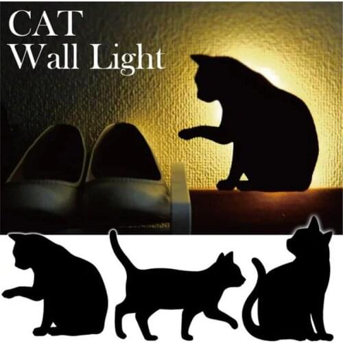 LED Animal Dog Cat Night Light Kitten Smart Sound Sensor Control Wall Lamp Home Corridor Balcony Night Lamp Baby Kids Sleep Lamp