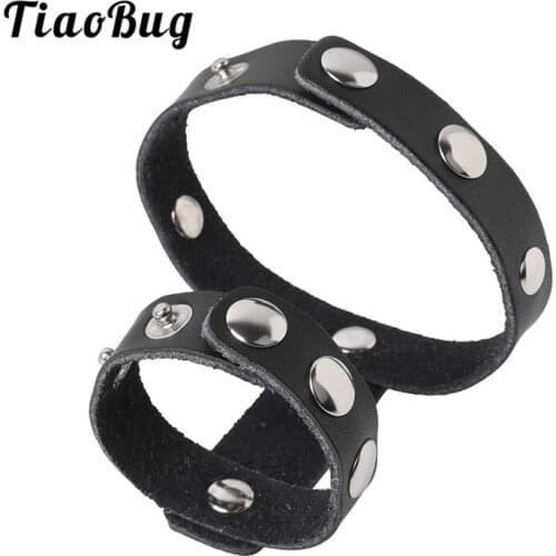 TiaoBug Sexy Men Genuine Leather Two-ring Penis Testicle Cage Cock Ring Erection Enhancing Bondage Erotic Accessories Lingerie