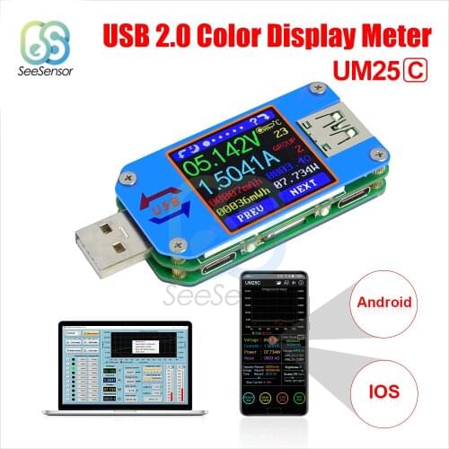 UM24 UM24C UM25 UM25C UM34 UM34C Voltage Current Meter USB 2.0 Micro USB Type-C LCD Voltmeter Ammeter Battery Charge USB Tester