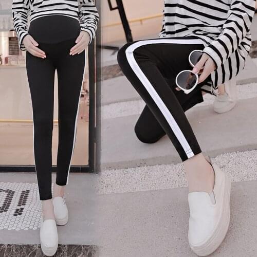 Maternity Spring Summer Pregnant Women Leggings White Striped Pencil Pants Pregnancy Fitness Clothes Elastic Sports Sweatpants