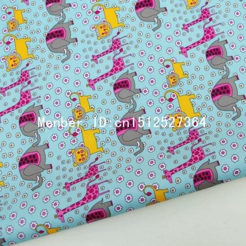 PVC coated waterproof fabric - Elephant/Giraffes/Lion (blue) (WF029)