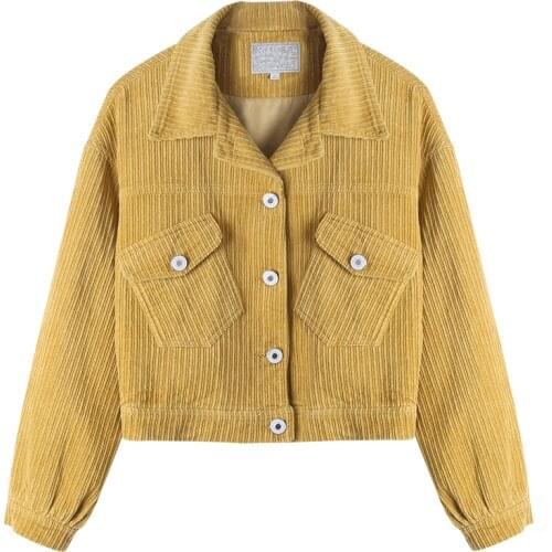 Bella philosophy 2020 spring women solid pocket jackets lady Long Sleeve Corduroy casual jacket female turn down collar coats