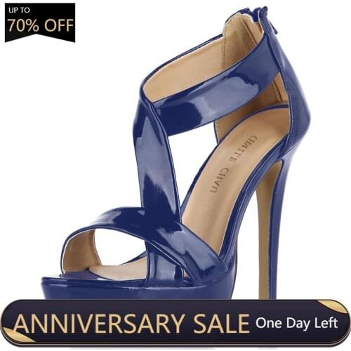 Patent Party Open Toe Stiletto Ankle Strap Platform Women Sandal Sandalias de Tacon Alto de Aguja Correa de Tobillo YJ3463SL-e