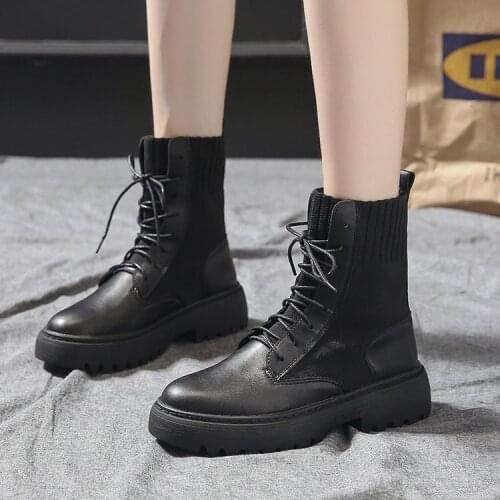 Autumn and winter Martin boots women 2020 new wild breathable flying woven socks boots women thick-soled short boots