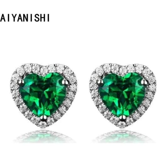 AIYANISHI 925 Sterling Silver Stud Earrings Halo Green Heart Stud Earrings for Women Wedding Party Jewelry Lover Christmas Gifts