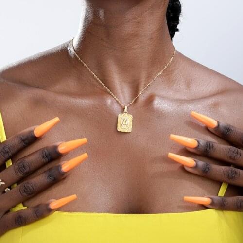 Gold Chain Stainless Steel Initial Necklace For Women Girls Square Letter A-Z Alphabet Choker Necklaces Bijoux Femme BFF Jewelry