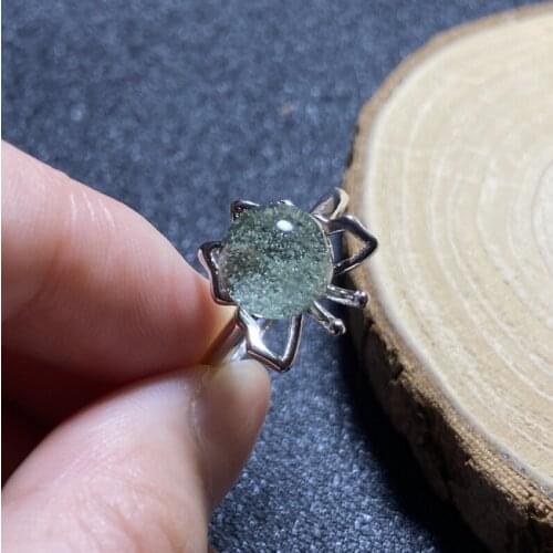 1Pc Natural Green Phantom Quartz crystal Adjustable ring 925 Silver Domed girl gift AAAAA Gem ring crystal healing stone