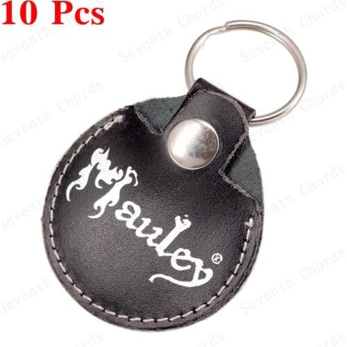10 Pcs Black Leather Key Chain Guitar Picks Holder Keychain Plectrums Bag Case Pack