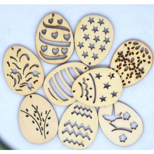 10PCS Mixed Laser Cutting Wooden Easter Egg,Easter Day Decoration Pendants,Home DIY Wooden Crafts-28X38mm