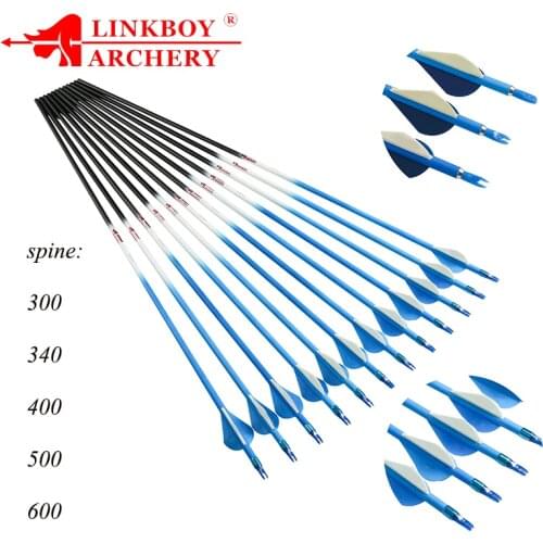 12pcs Linkboy Archery 100% Carbon Arrows ID6.2mm Spine 300 340 400 500 600 75gr Tips for Compound Bow Hunting Shooting