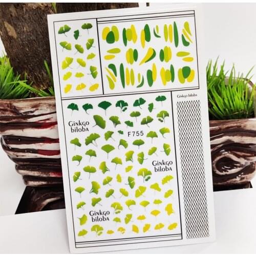 3D Nail Stickers Ginkgo Leaf Line Color Stickers for Nails Self-Adhesive Design Sticker for Manicure Decal Nail Art Decoration