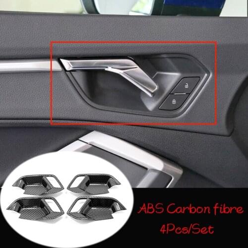 ABS Matte/Carbon fibre For Audi Q3 2019 2020 Accessories LHD Car inner door Bowl protector frame Cover Trims Car Styling 4pcs