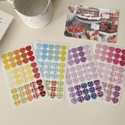 4 Pcs Cute Love Heart Plaid Decorative Stickers DIY Scrapbooking Diary Photo Album Mobile Phone Ins Stationery Sticker