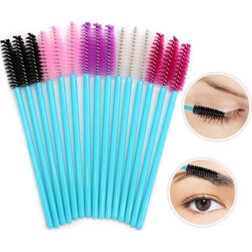 50 Pcs/Set Five Colors Blue Disposable Mascara Wands Mini Lashes Brushes Mascara Applicator Micro Spoolie Brushes for Eye Lash
