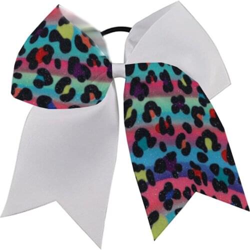 NEW"LEOPARD and WHITE" Cheer Bow Pony Tail 3 Inch Ribbon Girls Hair Bows Cheerleading Hairbow Birt
