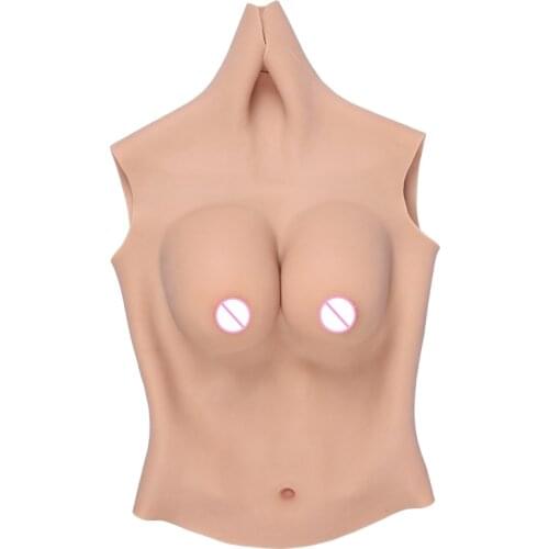 C CUP Half Bodysuit High Collar Neck Fake Artificial Boobs Realistic Silicone Breast Forms Crossdresser Shemale Drag Queen 4G