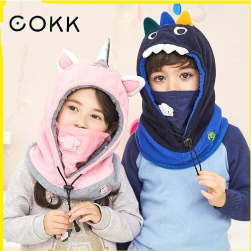 COKK Kids Winter Hat Knit Beanie Hats for Girl Baby Boy Hat Children Cartoon Thick Warm Ear Protect Cap Balaclava Gorros Scarf