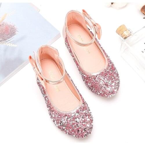 Princess Kids Leather Shoes for Girls Glitter Children High Heel Girls Shoes Butterfly Knot Sweet Children Sandals SJD039