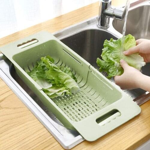 MineSign Over the Sink Colander Fruits and Vegetables Drain Basket Adjustable Strainer Sink Washing Basket for Kitchen (Green)