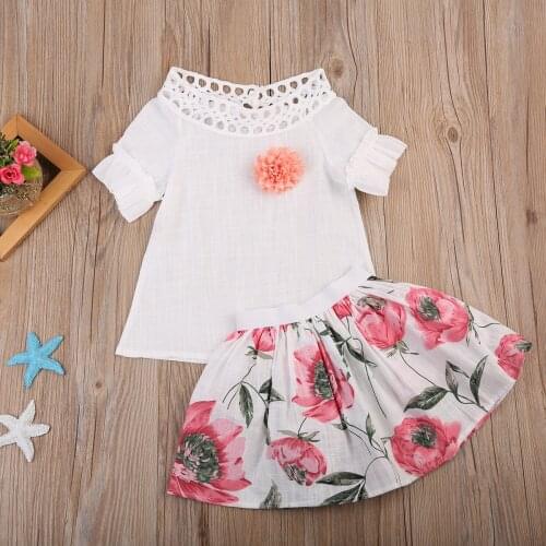 Emmababy Fashion Girl Clothes AU 2Pcs Kids Baby Girls Lace Shirt Tops+ Floral Skirt Dress Set Outfit Clothes