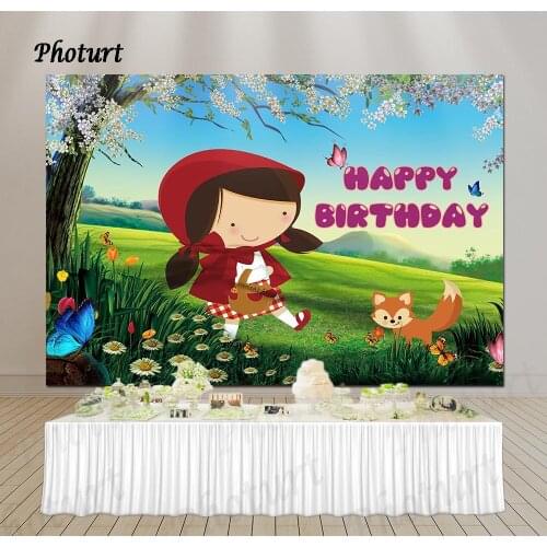 PHOTURT Little Red Riding Hood Photography Background Girls Birthday Party Backdrop Jungle Fairy Tale Banner Photo Studios Props