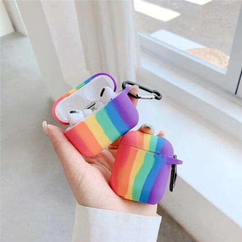 Hot Rainbow Liquid Silicone Bluetooth Headset soft Case For Apple Airpods 1 2 pro wireless charging cute cover gift