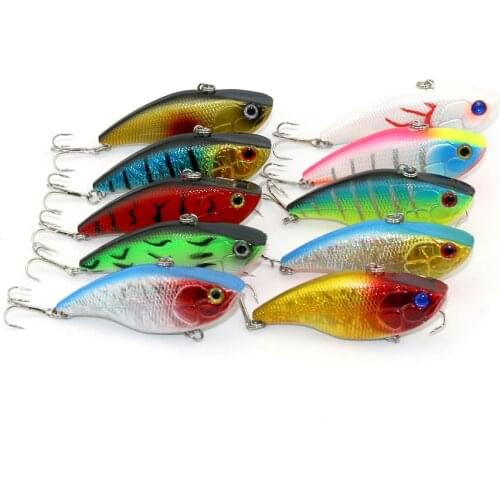 HENGJIA 50pcs 75mm Game vibe Fishing lure isca artificial 3d fishing tackle HARD BAITS VIB Lure Bait 7.5CM 18G 6# hooks 2 HOOKS