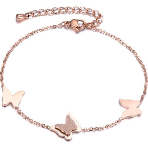 Butterfly Element Stainless Steel Chain Bracelet Added Chain Rose Gold Color Jewelry For Women Girl Armbanden B18182