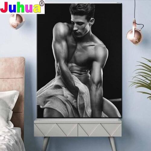 Full square round diamond painting"Black and white sexy man"mosaic diamond rhinestone diamond embroidery cross stitch B112