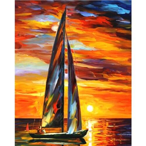 Painting By Number 40X50 50x65CM A sailboat at sea Still Life Wall Art Gift DIY Pictures By Numbers Canvas Kits Home Decoration