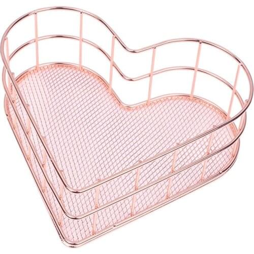 Heart-shaped Storage Basket Nordic Gold Desktop Debris Finishing Rose Gold Wrought Iron Fruit Storage Basket