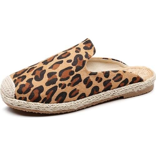 Summer 2020 casual womens sandals LEOPARD PRINT FLAT SHOES hemp rope woven womens shoes