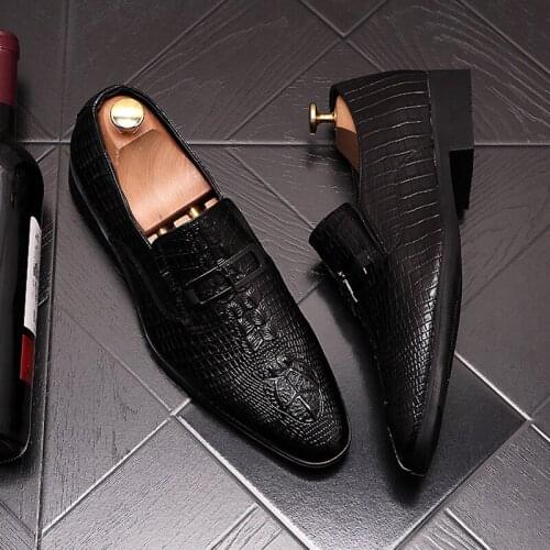 2021 New Business Shoes Crocodile Leather Pattern Prom Pointed Men Shoes Wedding Party Homecoming Oxford Loafers for Men