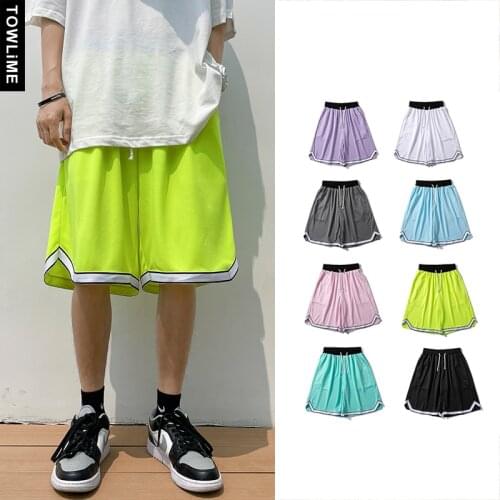 Mens Casual Oversized Colorblock Irregular Running Shorts 2021 Summer Fashion Man Korean Streetwear Knee Length Sweatpants