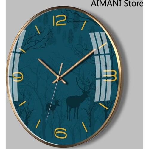 Nordic Light Luxury Simple Metal Elk New Chinese Style Living Room Home Mute Clock Wall Clock Quartz Clock Wall Watch Horloge