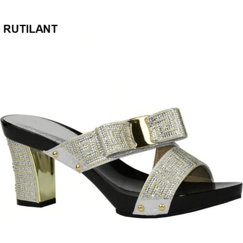 Latest Sliver Color Italian Ladies Sexy High Heels Pumps Colorful Rhinestones Design Ladies Pumps African Sandal Shoes for Party
