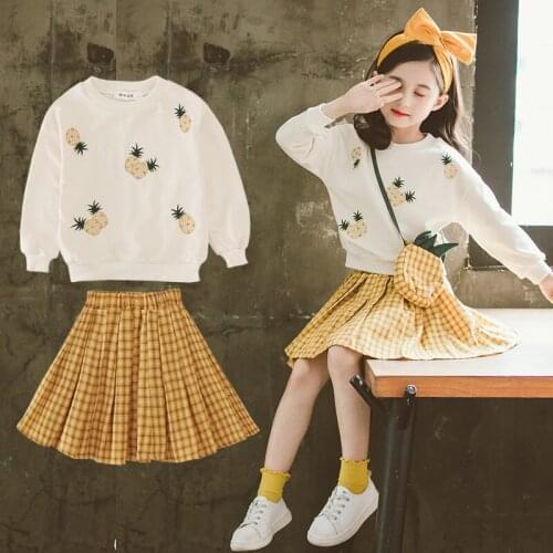 New Spring Autumn Warm Girls Suit Cotton Sweater + Dress 2Pcs/Sets Teenage Childrens School Clothing Kids Party High Quality