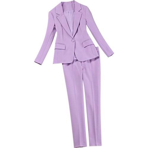 New spring and autumn womens purple suit suit female professional wear two-piece high quality fashion tide pants set