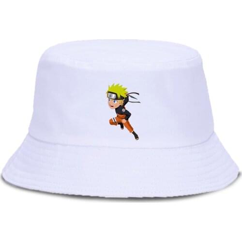 Naruto Anime White Bucket Hats Foldable Fisherman Hat Woman Fisherman Cap Man Fashion Soild Panama Bucket Hat Adult Casual Cap