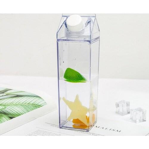 Transparent Plastic Water Cup Reusable Square Milk Box Shaped Bottle Juice For Fruit Tea Drinking R4N3
