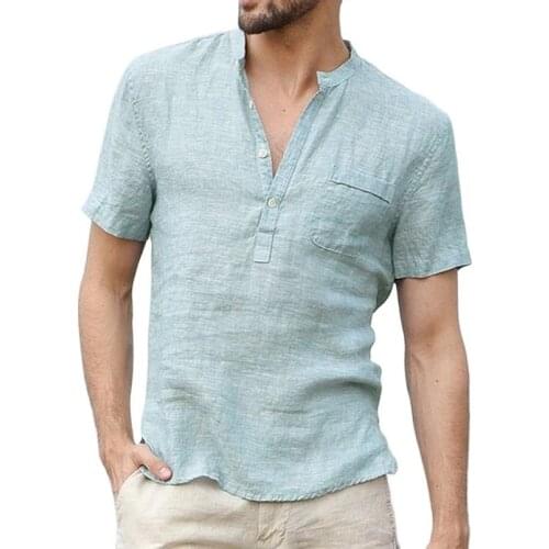 Linens Summer Shirts for Men Short Sleeve Linen Casual Top Dress Loose Collar Button Shirt Linens Mens clothing 2021