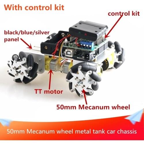 With WiFi/Bluetooth/Handle Control Kit 50mm Mecanum Omnidirectional Wheel 4WD Metal Smart Tank Car Chassis Kit 4pcs TT Motors