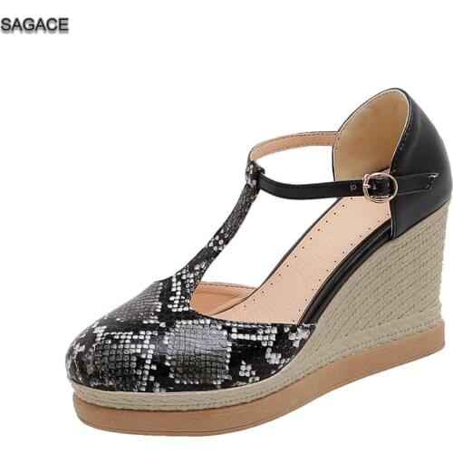 SAGACE Snake Grain Wedges Round Toe Non-slip Buckle Sandals Women Casual Shoes Fashion Female Slides Summer Shoes Sandalias